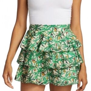 Farm Rio Green Floral Ruffle Toucan Mini Skirt Size S